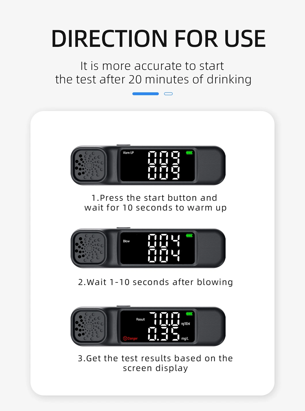 Alcohol Tester Check Drunk Driving Blow Type Special Alcohol Concentration Detector High-Precision Measuring Instrument for Drunk